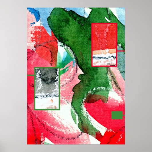 抽象芸術アートコラージュ、ミックスメディア、水彩画2 ポスター (正面)