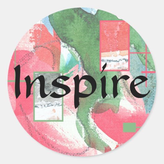 抽象芸術アートコラージュ、ミックスメディア、水彩画2 ラウンドシール (正面)