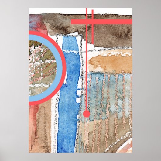 抽象芸術アートコラージュ、ミックスメディア、水彩5 ポスター (正面)