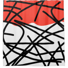 抽象芸術アートコーラルレッド白黒ミニマリズム シャワーカーテン