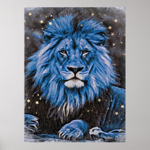 *~*抽象芸術アートスはっきりしたテリアLION AP23青 ポスター