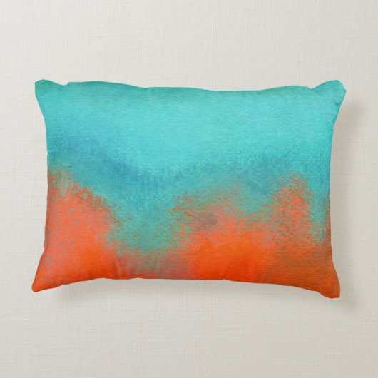 抽象芸術アートスカイファイアーラバーコーラルターコイズオレンジ アクセントクッション (裏面)