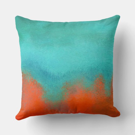 抽象芸術アートスカイファイアーラバーコーラルターコイズオレンジ クッション (裏面)