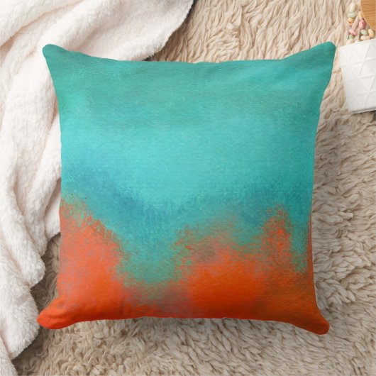 抽象芸術アートスカイファイアーラバーコーラルターコイズオレンジ クッション (ブランケット)