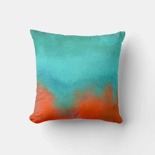 抽象芸術アートスカイファイアーラバーコーラルターコイズオレンジ クッション (正面)