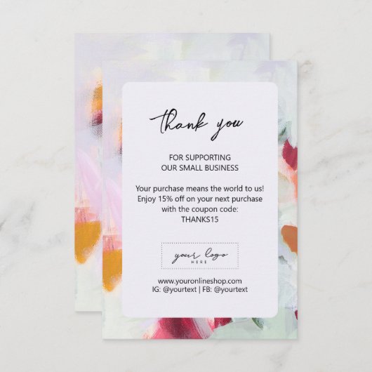 抽象芸術アートスモールビジネスカンパニーロゴブランディング サンキューカード (正面/裏面)