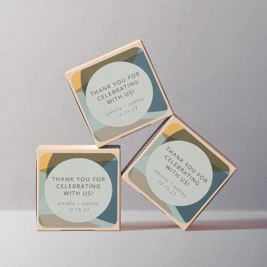 抽象芸術アートセージティール(緑がかった色)カスタムウェディングサンキュー スクエアシール