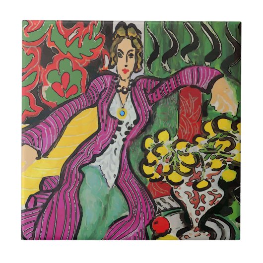 抽象芸術アートタイル、ナンシーと花 タイル (正面)
