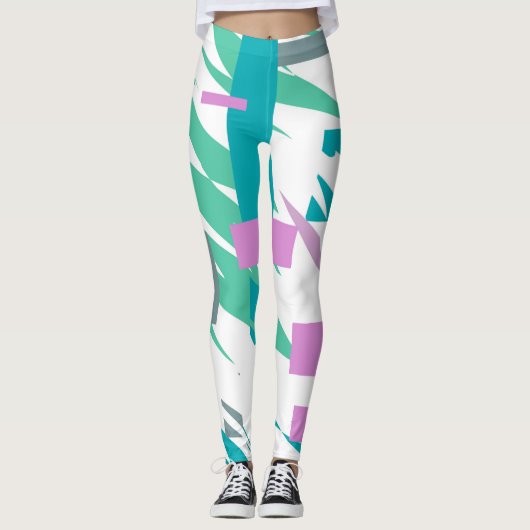 抽象芸術アートターコイズパステルカラーレギンス レギンス (正面)