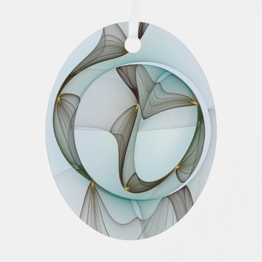 抽象芸術アートターコイズブラウン金ゴールドエレガンスオーバル メタルオーナメント (正面)