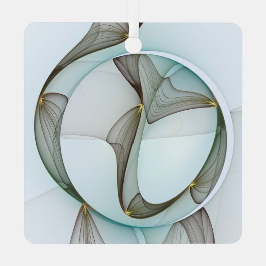 抽象芸術アートターコイズブラウン金ゴールドエレガンススクエア メタルオーナメント (裏面)