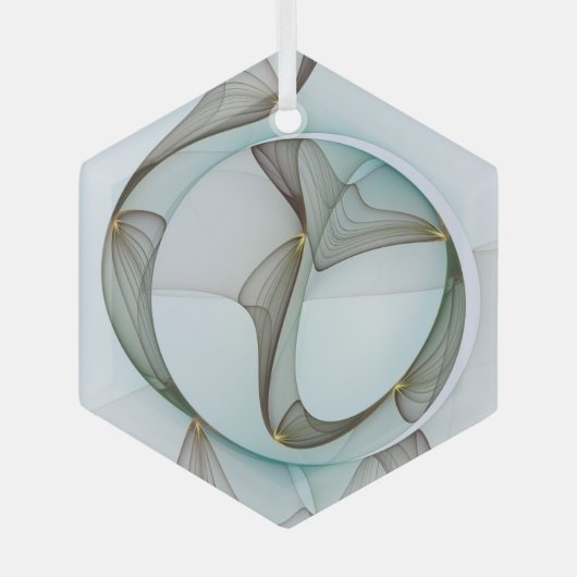 抽象芸術アートターコイズブラウン金ゴールドエレガンスヘキサゴン ガラスオーナメント (正面)