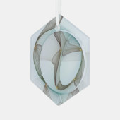 抽象芸術アートターコイズブラウン金ゴールドエレガンスヘキサゴン ガラスオーナメント (正面左)