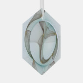 抽象芸術アートターコイズブラウン金ゴールドエレガンスヘキサゴン ガラスオーナメント (正面右)