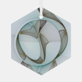 抽象芸術アートターコイズブラウン金ゴールドエレガンスヘキサゴン ガラスオーナメント (裏面)