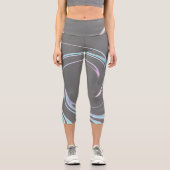 抽象芸術アートチャコールグレーブルーホワイトミニマリズム カプリレギンス (正面)