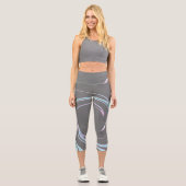 抽象芸術アートチャコールグレーブルーホワイトミニマリズム カプリレギンス (正面)