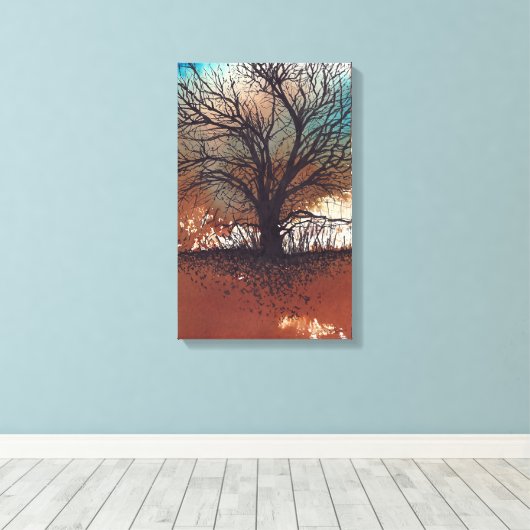 抽象芸術アートツリーウォーターカラーインク キャンバスプリント (インサイチュ (ウッドフロア))