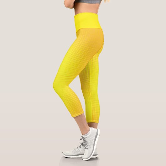 抽象芸術アートテクスチャサニーハッピーイエローオレンジ カプリレギンス (左)