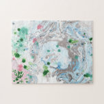抽象芸術アートテンプレートモダンピンクブルーグリーンカラー ジグソーパズル<br><div class="desc">抽象芸術アートテンプレートモダンピンク青緑の四角形パズル。</div>