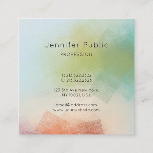 抽象芸術アートトレンディーモダンタイポグラフィスクエア スクエア名刺 (裏面)