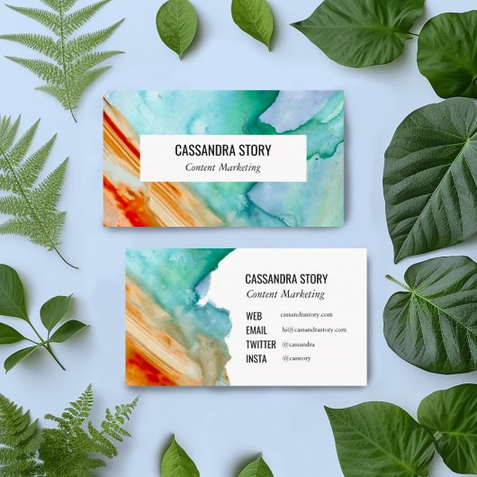 抽象芸術アートハンドブ絵を描ラックストロークティール（緑がかった色）赤 名刺