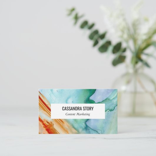 抽象芸術アートハンドブ絵を描ラックストロークティール（緑がかった色）赤 名刺 (スタンド正面)