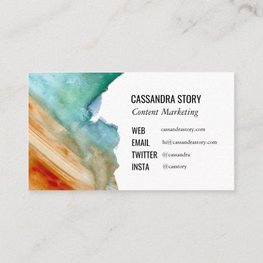 抽象芸術アートハンドブ絵を描ラックストロークティール（緑がかった色）赤 名刺 (裏面)