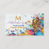 抽象芸術アートバブルズゴールデンモノグラム美容師 名刺 (正面)