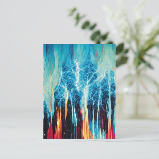 抽象芸術アートパターンレッド&ブルー電気エネルギー ポストカード (スタンド正面)