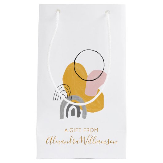 抽象芸術アートパーソナライズされたインイエロー   スモールペーパーバッグ (正面)