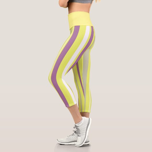 抽象芸術アートパープルグレーイエローホワイト カプリレギンス (左)