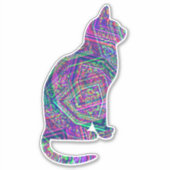 抽象芸術アートパープルピンク柄キャットアートステッカー シール (正面)