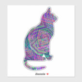 抽象芸術アートパープルピンク柄キャットアートステッカー シール (シート)