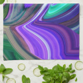 抽象芸術アートパープルNティール（緑がかった色）リーフ キッチンタオル (折り畳み)