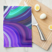抽象芸術アートパープルNティール（緑がかった色）リーフ キッチンタオル (四つ折り)