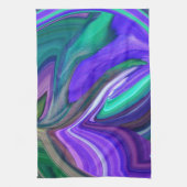 抽象芸術アートパープルNティール（緑がかった色）リーフ キッチンタオル (縦)