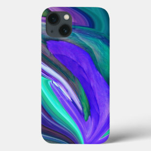 抽象芸術アートパープルNティール(緑がかった色)リーフiPadケース iPhone 13ケース