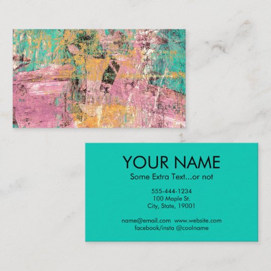抽象芸術アートビジネスカードピンクターコイズオレンジ 名刺 (正面/裏面)