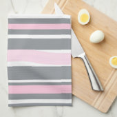 抽象芸術アートピンクグレー白い線 キッチンタオル (四つ折り)