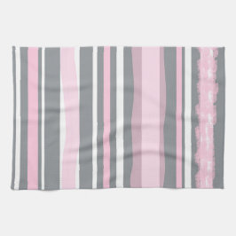 抽象芸術アートピンクグレー白い線 キッチンタオル