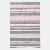 抽象芸術アートピンクグレー白い線 キッチンタオル (縦)