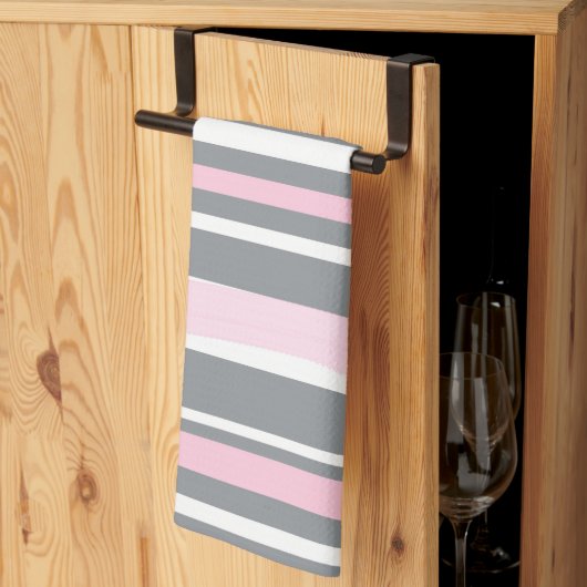抽象芸術アートピンクグレー白い線 キッチンタオル (三つ折り)