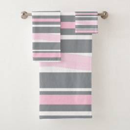 抽象芸術アートピンクグレー白い線 バスタオルセット