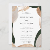 抽象芸術アートフレームグリーン結婚金ゴールド 招待状 (正面)