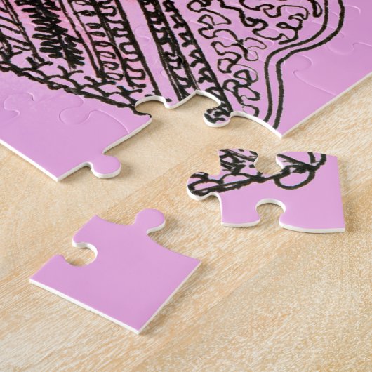 抽象芸術アートフローラ紫オレンジペンとインク ジグソーパズル (側面)