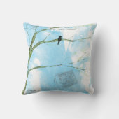 抽象芸術アートブラックバードツリーポストマーク文字 クッション (裏面)