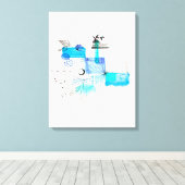 抽象芸術アートブルーとグレーグリーン キャンバスプリント (インサイチュ (ウッドフロア))