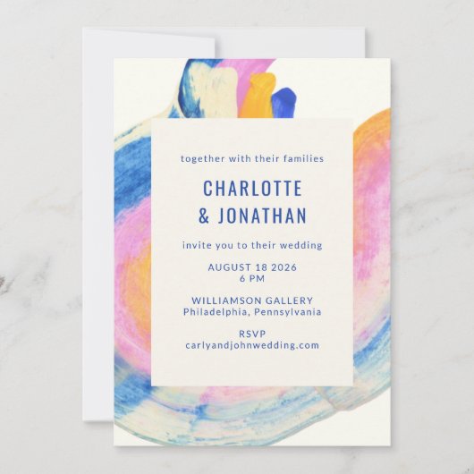 抽象芸術アートブルーと黄色の水の色結婚の 招待状 (正面)