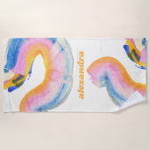 抽象芸術アートブルーと黄色の水色名 ビーチタオル (正面)